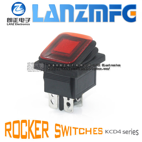 LANZMFG朗正/KCD4-201NF-4P防水船型开关4脚红灯/绿灯翘板开关
