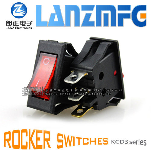 LANZMFG朗正/KCD3-101BN尺寸15.8*35mm船型开关3脚红灯黄灯开关