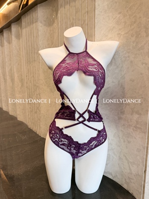 LonelyDance半缕*性感紫蕾丝低胸显瘦连体衣诱惑透视镂空露背内衣