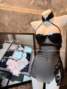 Lonelydance私心欲念·新中式性感透视网纱蕾丝拼接挂脖睡裙睡衣