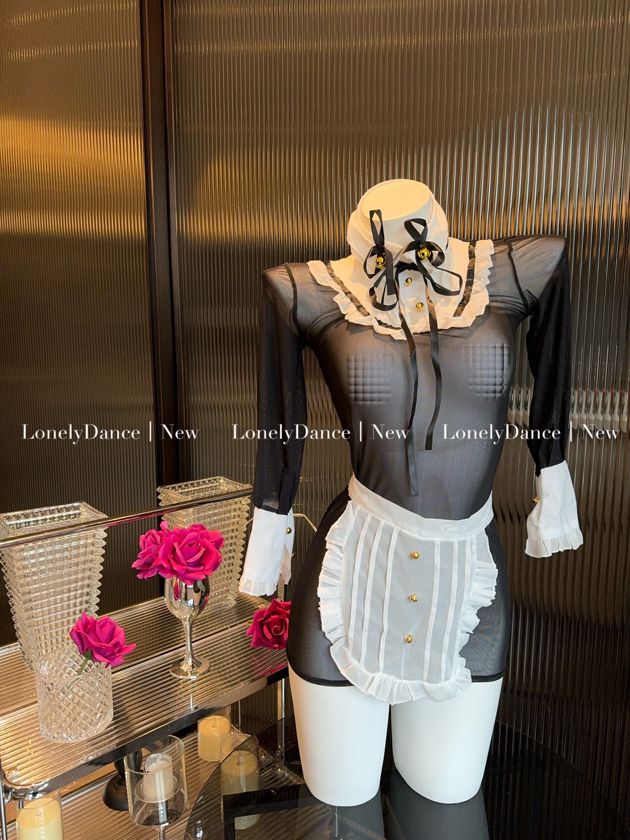 Lonelydance娇羞女仆*性感网纱透视包臀连衣裙娇俏女佣显瘦薄制服