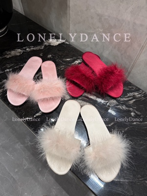 Lonelydance韩版平底毛毛拖鞋女外穿时尚网红平底凉拖羽毛一字拖