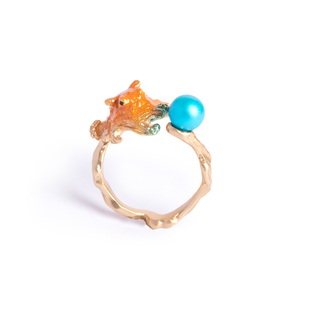 Palnart poc原创设计手工手作蓝色海洋小飞象章鱼戒指