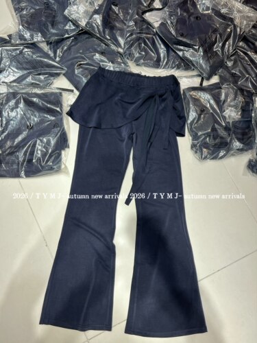 系带假两件微喇裤女2026春夏欧货高腰垂感显瘦喇叭裤设计感阔腿裤