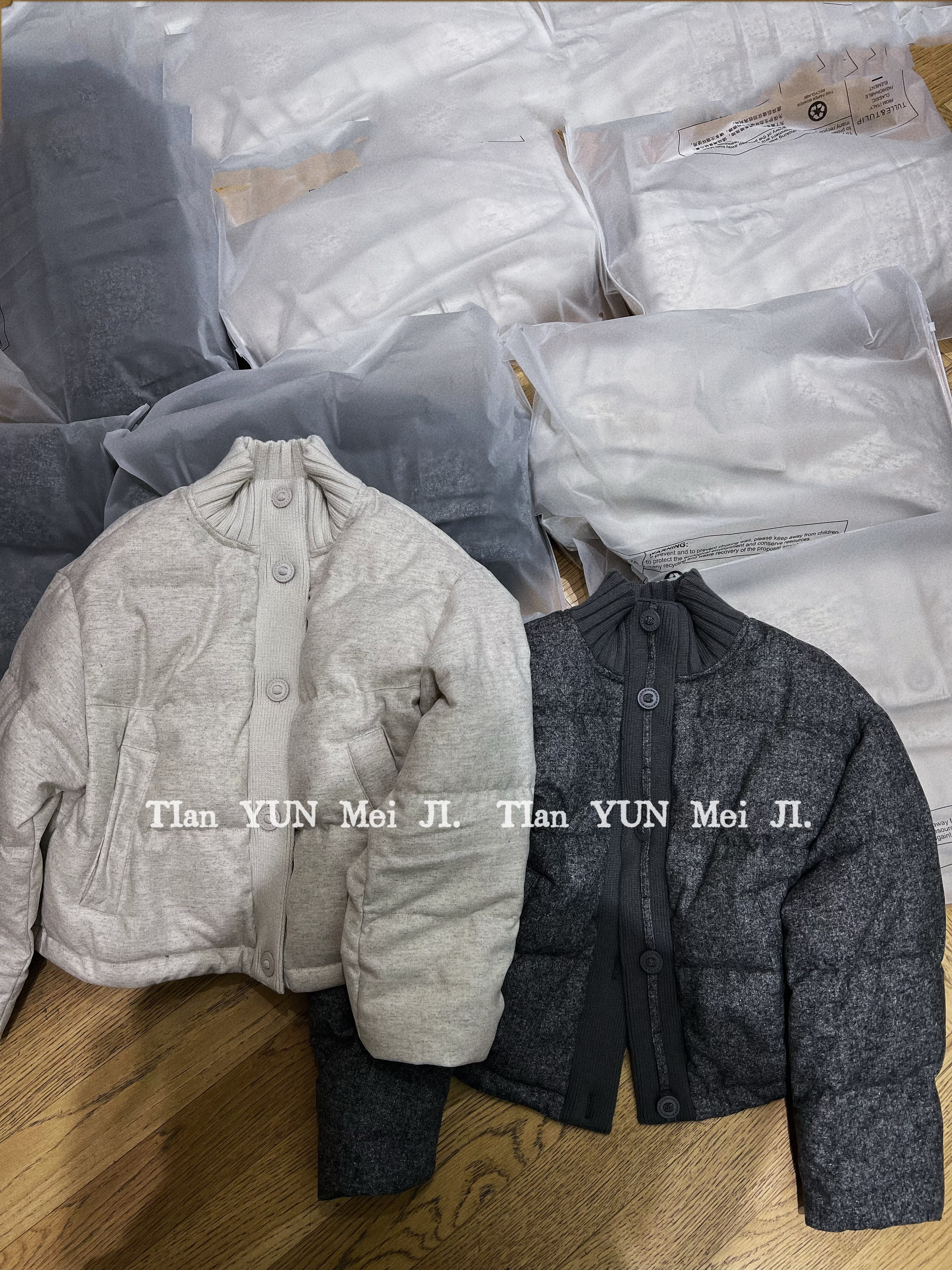 欧货2025冬季新款时尚百搭立领拼接针织羊毛羽绒服女短款保暖外套