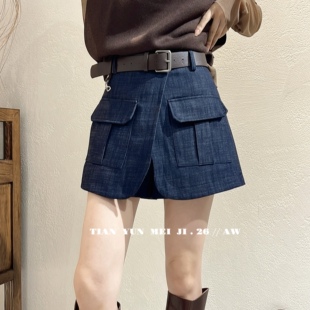 欧洲站2026秋季新品｜甜美式工装风假两件裙裤女 复古防走光短裤
