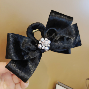 韩国进口金钻丝绒大蝴蝶结抓夹珍珠花盘轻奢气质后脑勺发夹抓子女