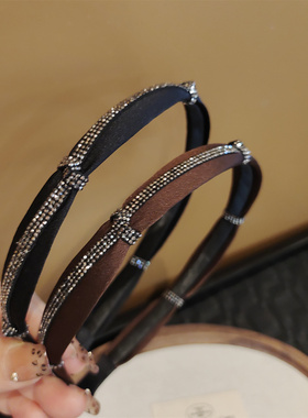 韩国进口水钻细发箍女款高颅顶防滑百搭咖色头箍高级感压发发卡