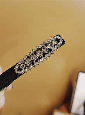 高级感简约气质丝绒边夹满钻捷克钻刘海发夹韩国黑色实用鸭嘴夹女