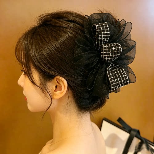 轻奢欧根纱满钻蝴蝶结大号抓夹