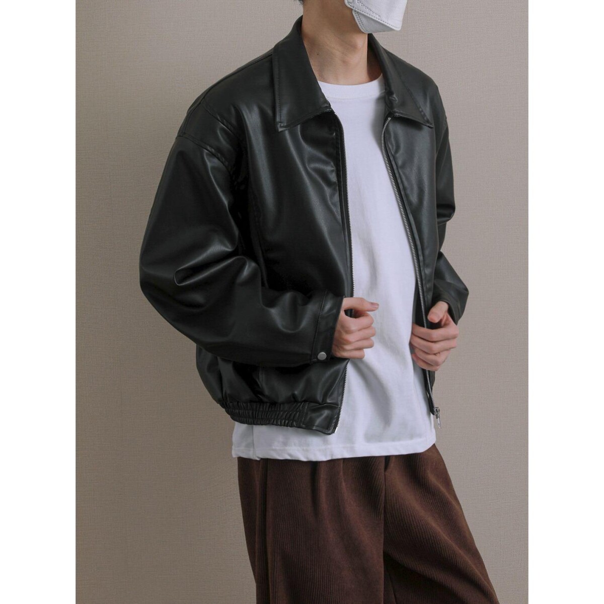 1506A/GW6390/P70痞帅Pu皮衣潮牌垫肩皮夹克男机车服秋冬高街外套