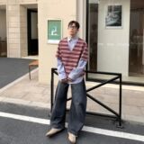 1506A/GX600/P56拼接设计感条纹衬衫男装宽松高级感长袖1，男装衬衫，星座1506A
