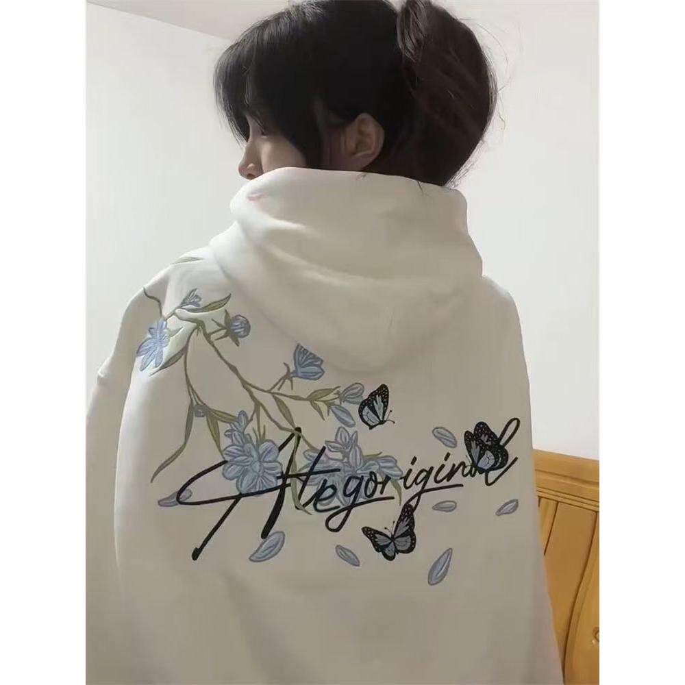 1506A/G10010/P61蓝花卉刺绣字母卫衣小众半袖上衣2025年图片