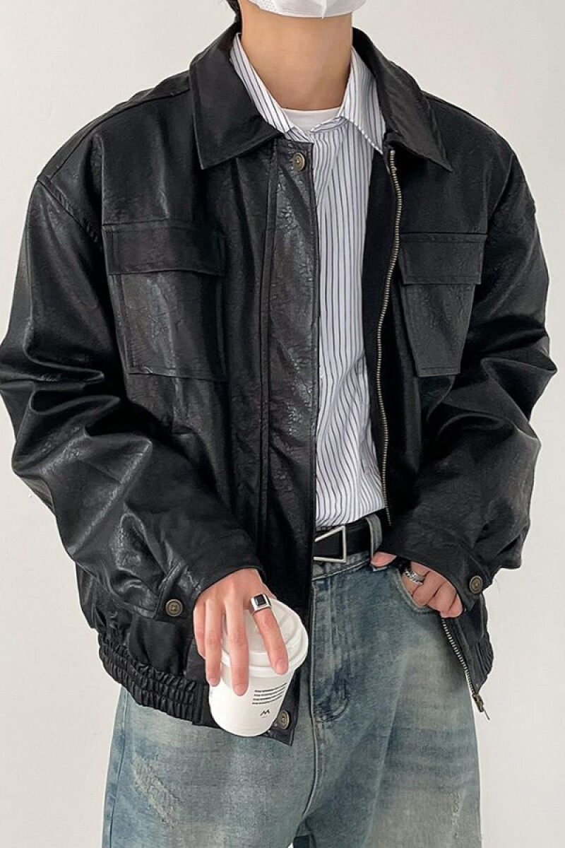 1506A/GW6370/P70痞帅Pu皮衣潮牌垫肩皮夹克男机车服秋冬高街外套图片