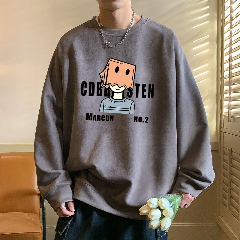 1506/GW3100/P43麂皮绒卫衣男春秋重磅宽松大码男生长袖打底衫,男装T恤,星座1506A