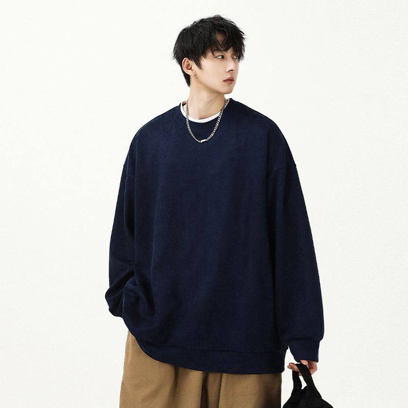 1506A/GW010/P40麂皮绒卫衣男重磅宽松大码男生圆领长袖打底衫图片
