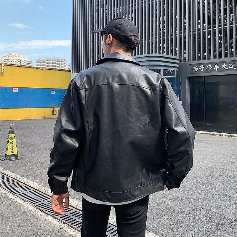 1506A/GX33250/P56轻熟风免烫机车工装PU皮夹克男士宽松风外套,男装皮衣,星座1506A