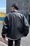 1506A/GX33250/P56轻熟风免烫机车工装PU皮夹克男士宽松风外套，男装皮衣，星座1506A