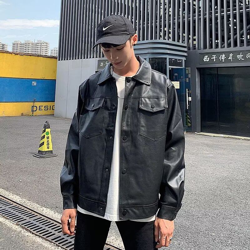 1506A/GX33250/P56轻熟风免烫机车工装PU皮夹克男士宽松风外套,男装皮衣,星座1506A