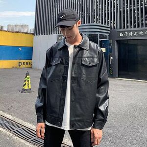 1506A/GX33250/P56轻熟风免烫机车工装PU皮夹克男士宽松风外套图片