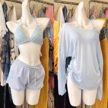 2025新款比基尼泳衣女泰式性感辣妹海边防晒度假分体聚拢罩衫高级