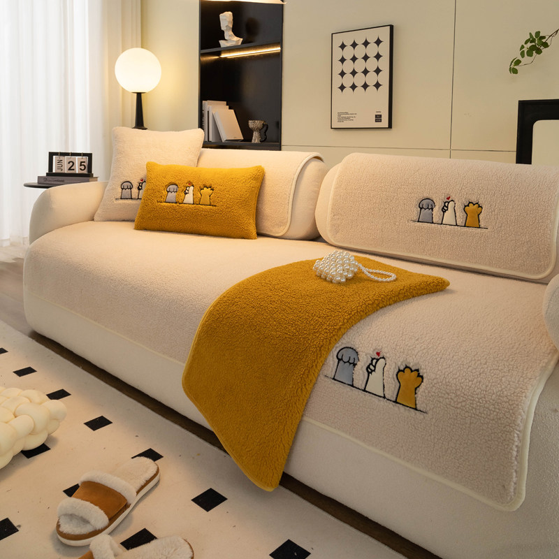 冬季毛绒沙发垫秋冬防滑三座一贵妃直排皮坐垫套罩2025新款盖布巾