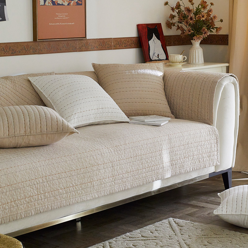 北欧沙发垫全棉四季通用2024新款防滑皮坐垫三座一贵妃套罩盖布巾