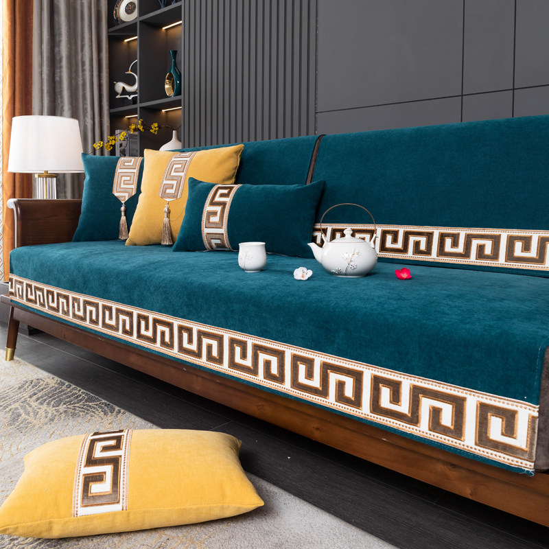 雪尼尔沙发垫四季通用防滑三坐一贵妃坐垫套罩2025新款扶手盖巾布