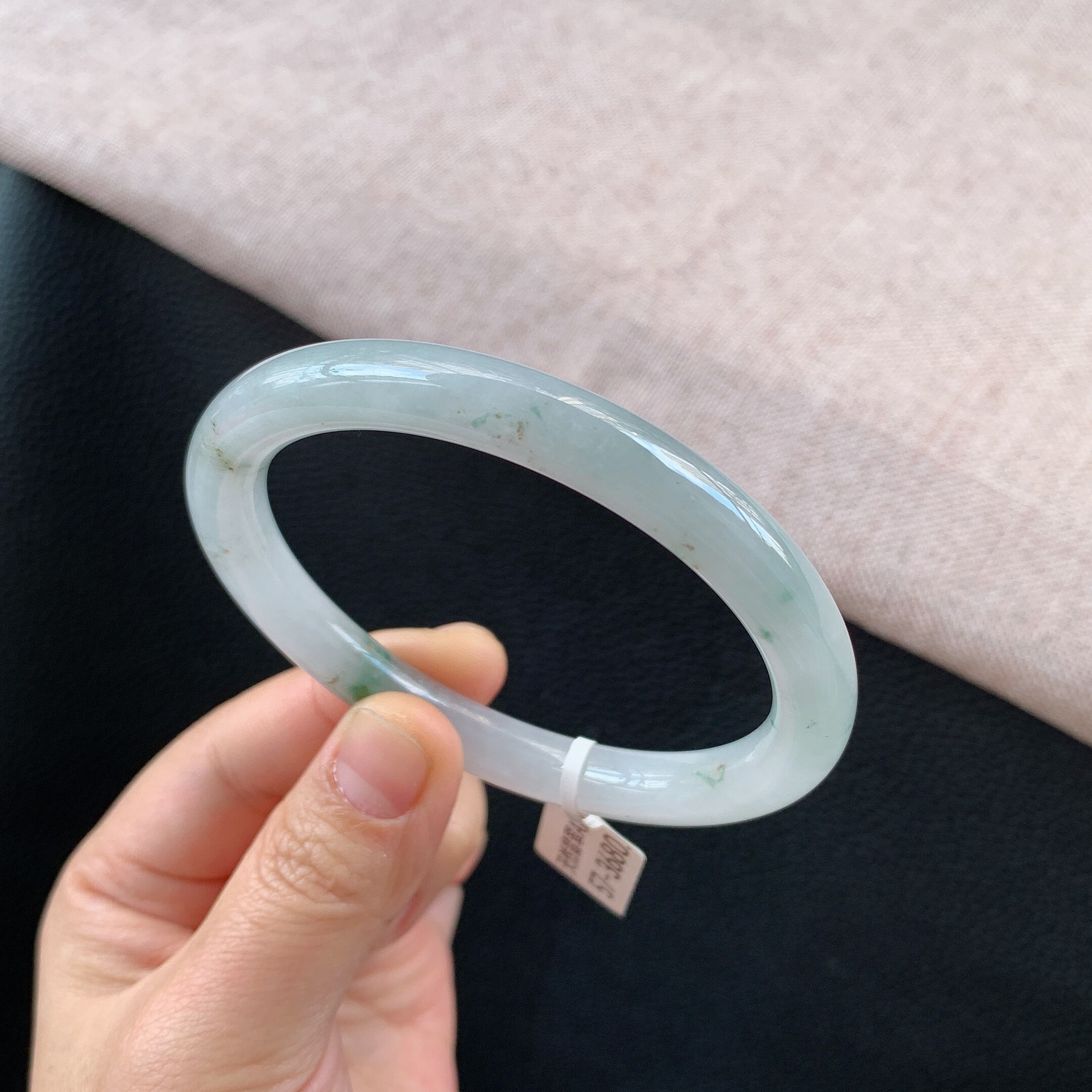 56/57圈口缅甸老坑冰糯种飘花圆条翡翠手镯美人条玉镯子天然A货