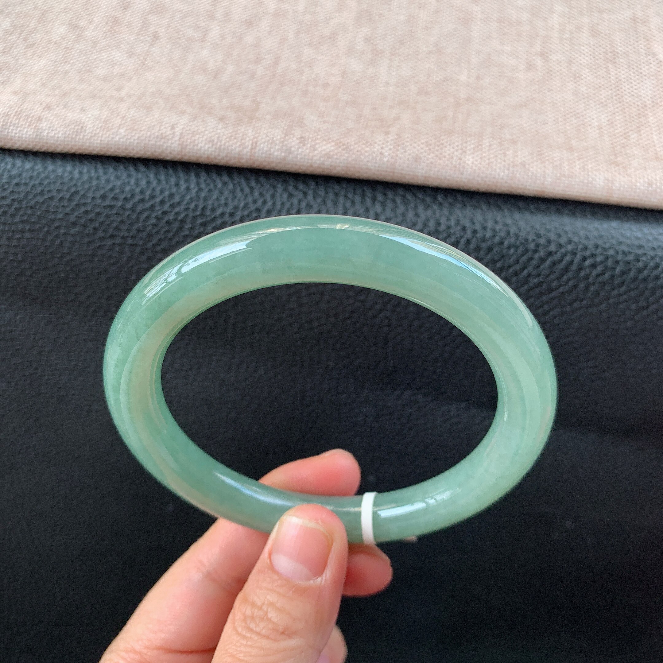 缅甸天然A货翡翠冰糯种满绿圆条手镯老坑玉石浅绿美人镯58/59圈口