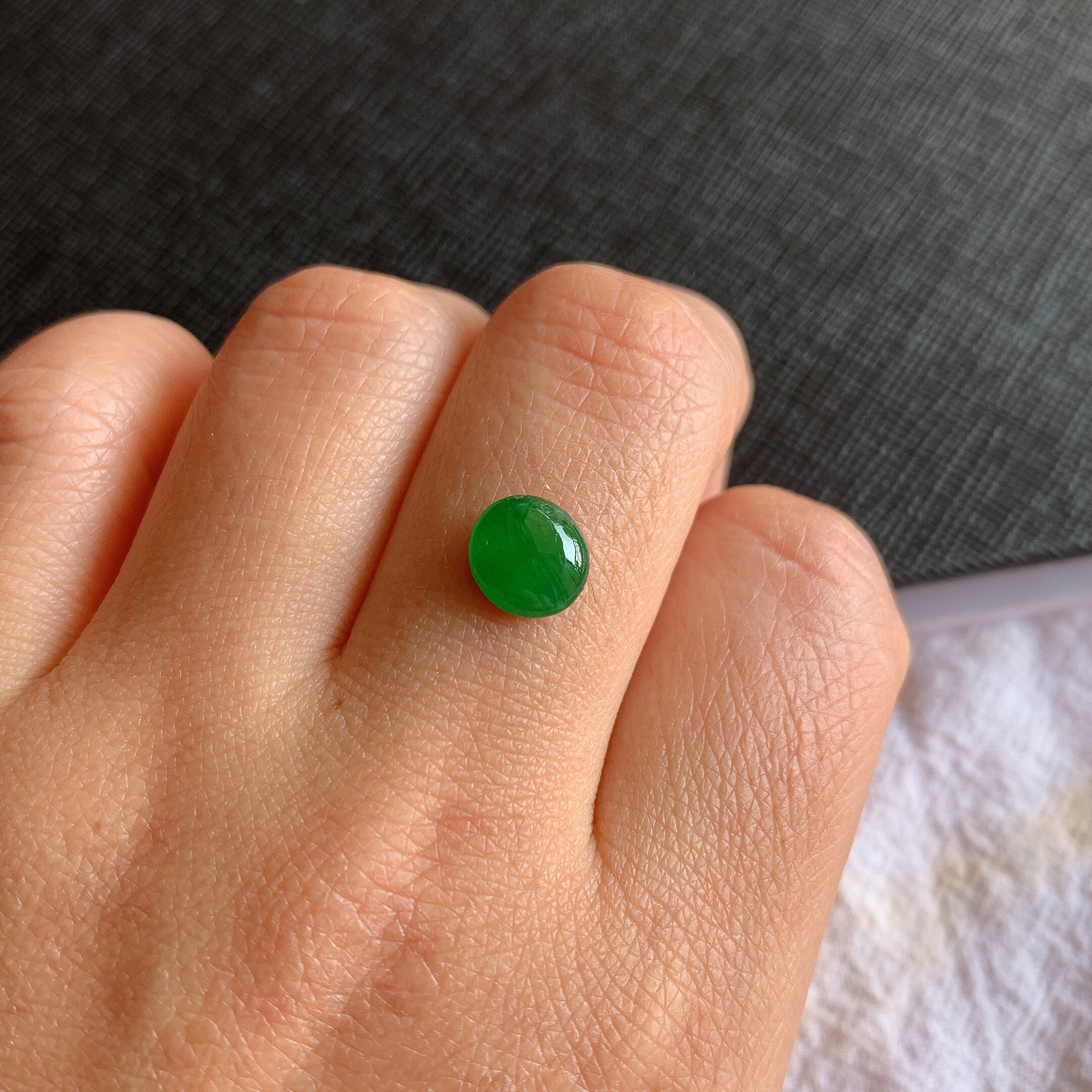 缅甸天然A货翡翠冰糯种阳绿满色蛋面镶嵌件老坑玉石满绿蛋面戒面