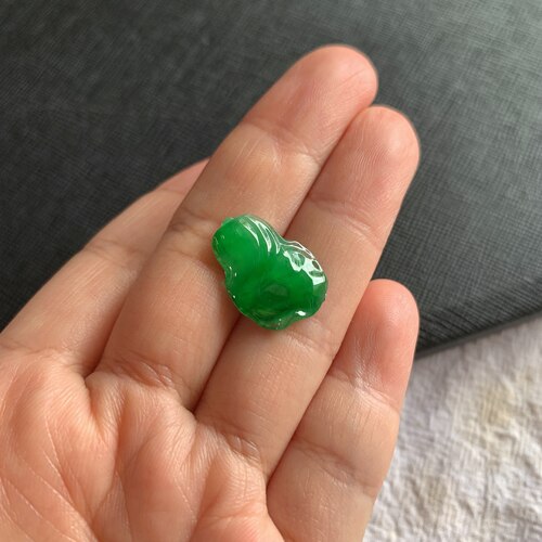 缅甸天然A货翡翠冰糯种阳绿白菜镶嵌件老坑玉石满绿白菜裸石吊坠