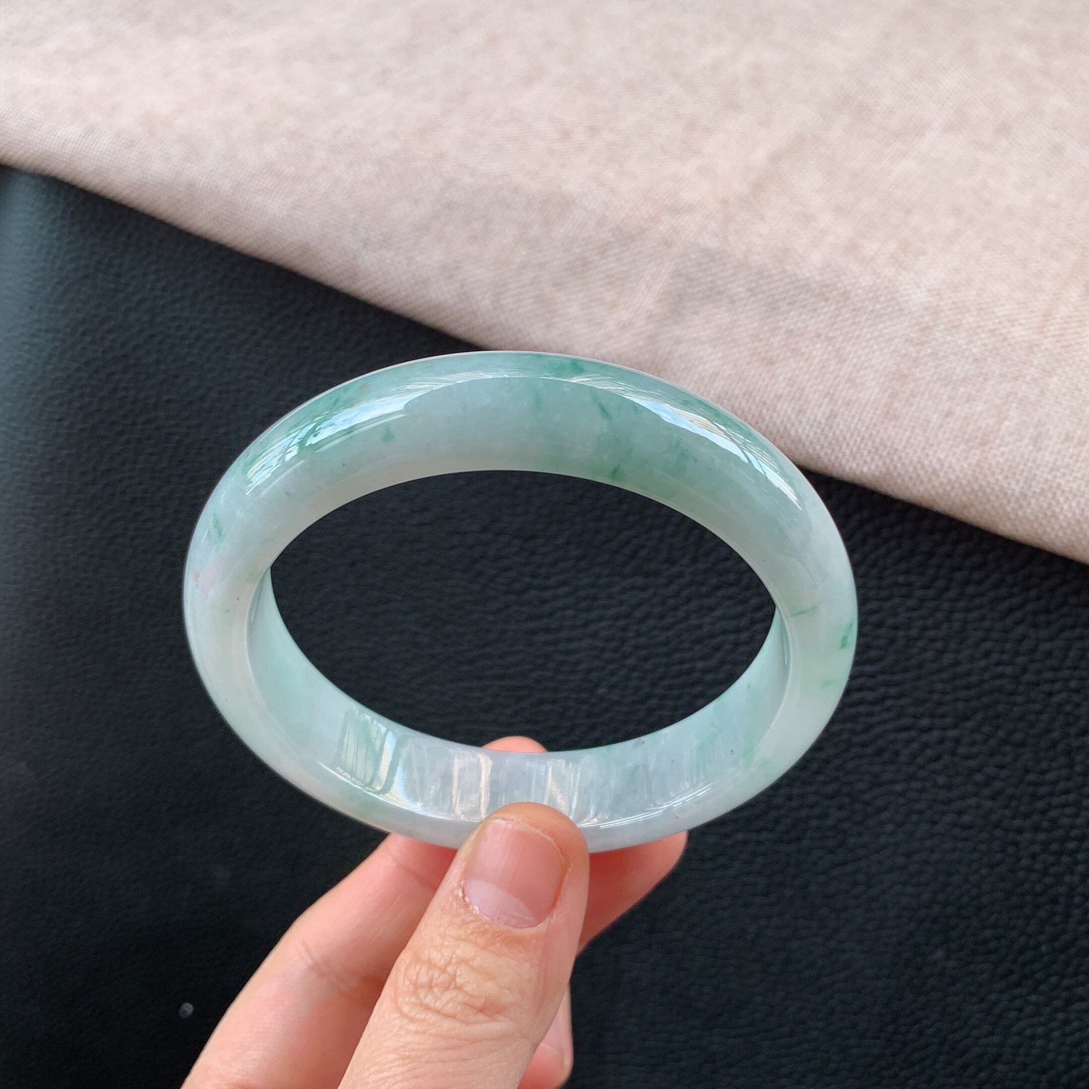 缅甸天然A货翡翠冰糯种飘花正装手镯57mm老坑玉翡翠手镯57/58圈口