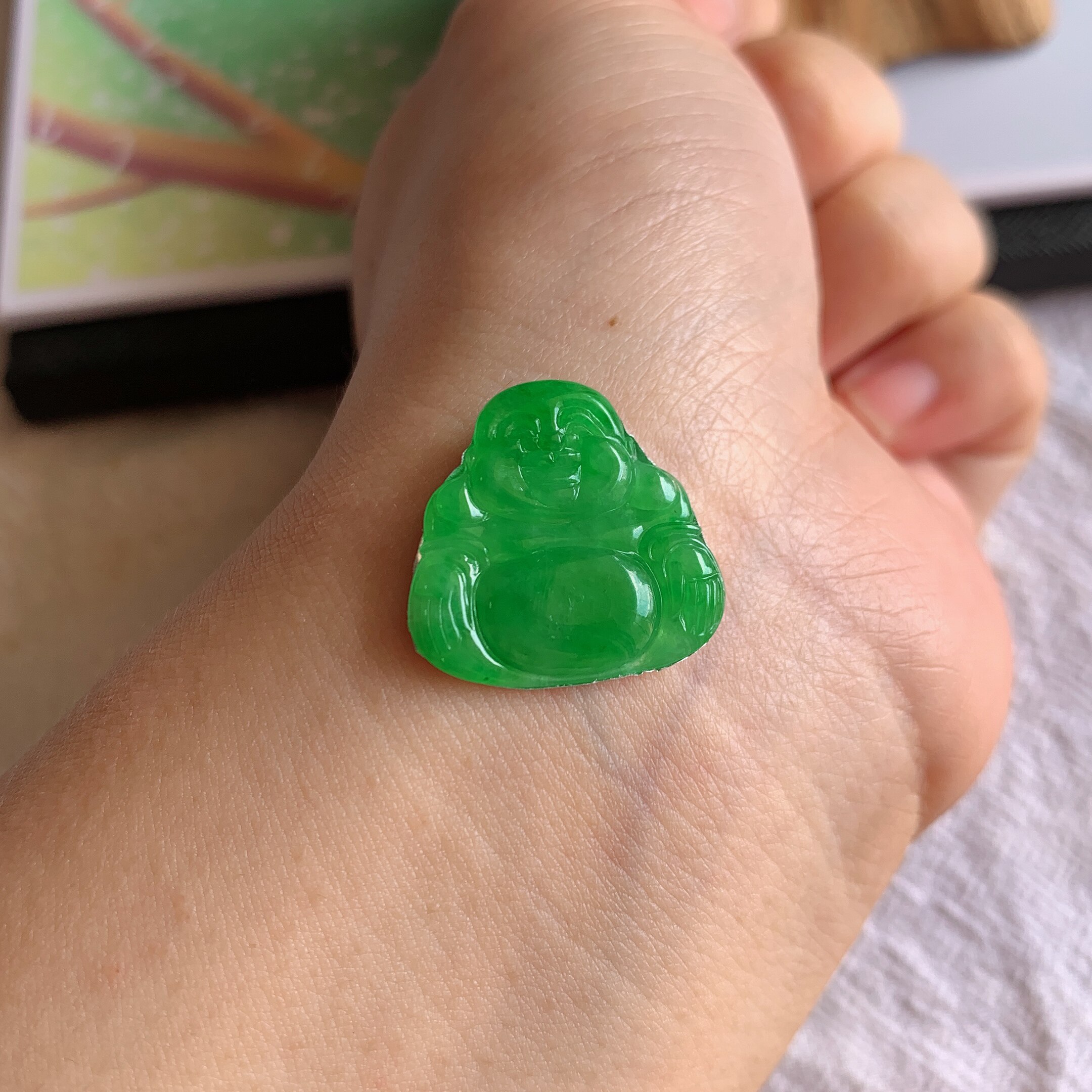 缅甸天然A货翡翠冰糯种正阳绿佛公裸石吊坠老坑玉佛公挂件