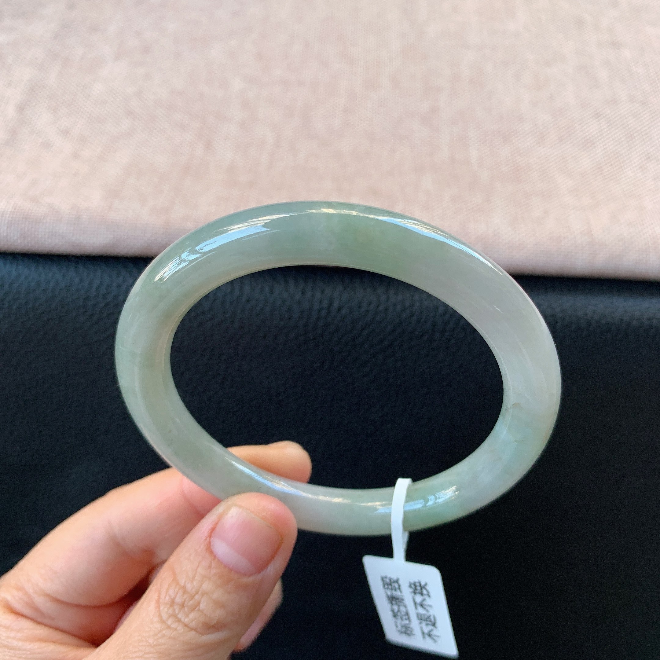 缅甸天然A货翡翠冰糯种圆条手镯老坑玉美人镯浅色手镯53/54圈口