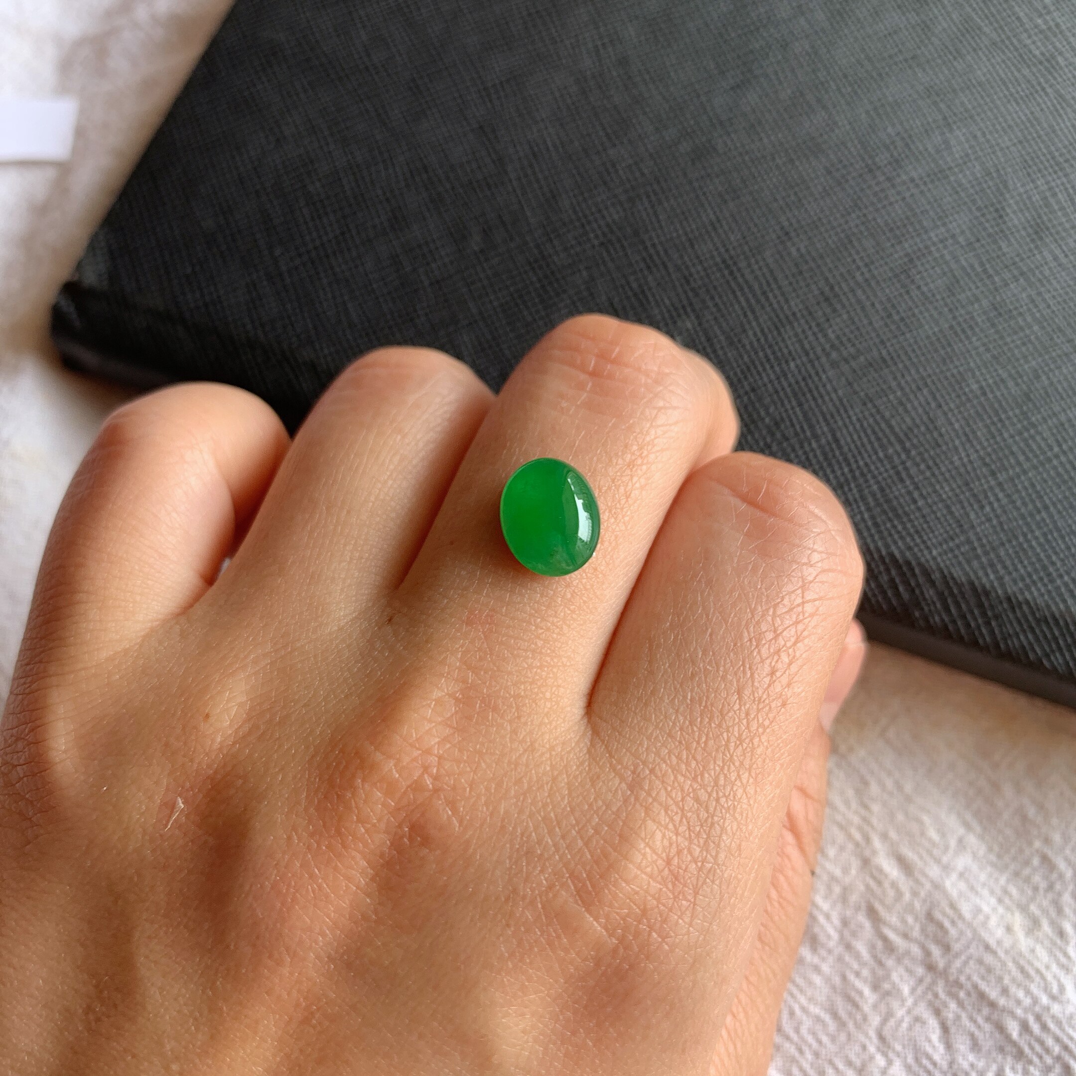 缅甸天然A货翡翠冰糯种阳绿蛋面镶嵌件老坑玉石翡翠满绿蛋面戒面