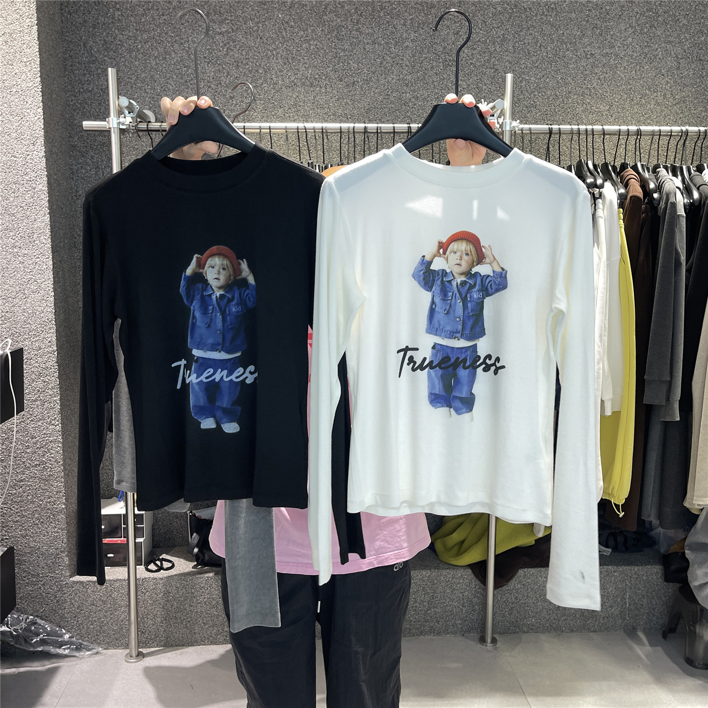 917 韩国东大门ins风百搭时尚萌娃印花长袖t恤冬季休闲圆领上衣女