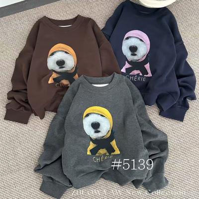 卓娃ZW秋冬新款可爱小狗印花卫衣女宽松圆领韩系洋气休闲百搭上衣