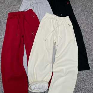 女士休闲裤 917 韩系小马刺绣卫裤 百搭加厚加绒松紧腰直筒长裤 冬季