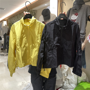 917 轻薄透气抽绳收腰防晒外套 韩系亮黄色连帽防晒衣女春季