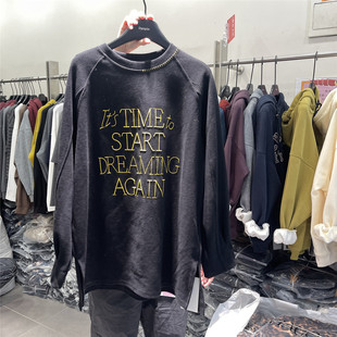 T恤金色字母刺绣宽松加厚内搭打底上衣 黑色插肩袖 单品danpin 冬季