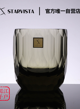 STARVISTA墨黑色K9钻石纹手工雕刻水晶玻璃杯子威士忌洋酒杯洛克