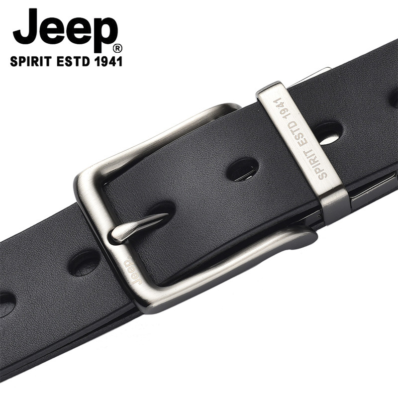 送椭圆打孔器JEEP皮带真皮男士头层纯牛皮商务百搭黑色针扣腰带
