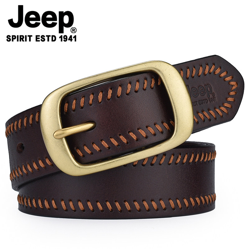 JEEP男士头层牛皮铜扣牛仔皮带