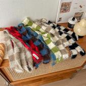 秋冬原宿风长条复古撞色条纹仿貂毛绒腊肠围巾细窄长条辣妹围脖女