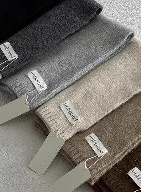 东大门UNBOUND韩版纯色羊毛混纺软糯针织围脖男女冬季字母标围巾