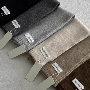 东大门UNBOUND韩版纯色羊毛混纺软糯针织围脖男女冬季字母标围巾