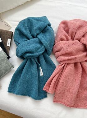 100%wool澳洲羊毛蓝色点点卷边围巾百搭韩国女冬季围脖送礼礼物