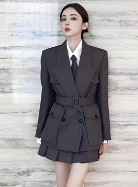 【古力娜扎同款】高级感带腰带的西装外套半裙收腰显瘦西服女套装