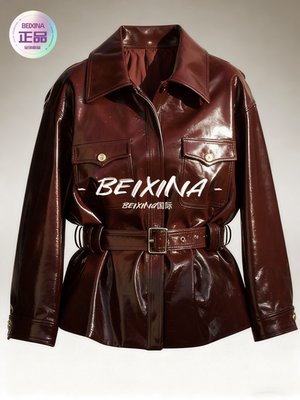 【迪丽热巴】明星同款一整套穿搭进口油蜡皮皮衣女装时尚夹克外套